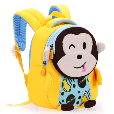 Monkey không thấm nước Ba lô trẻ em Neoprene 3D Hoạt hình dễ thương Chống thất lạc Cặp đi học 2 kích cỡ