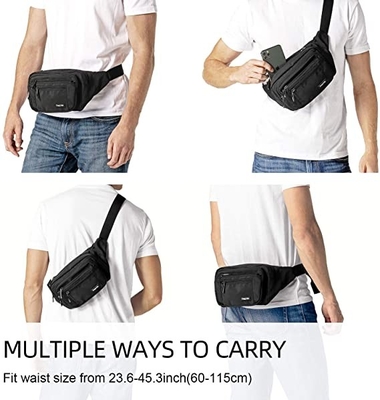 Bum Fashion Fanny Pack Nam nữ Túi thắt lưng chống nước với 6 túi có khóa kéo